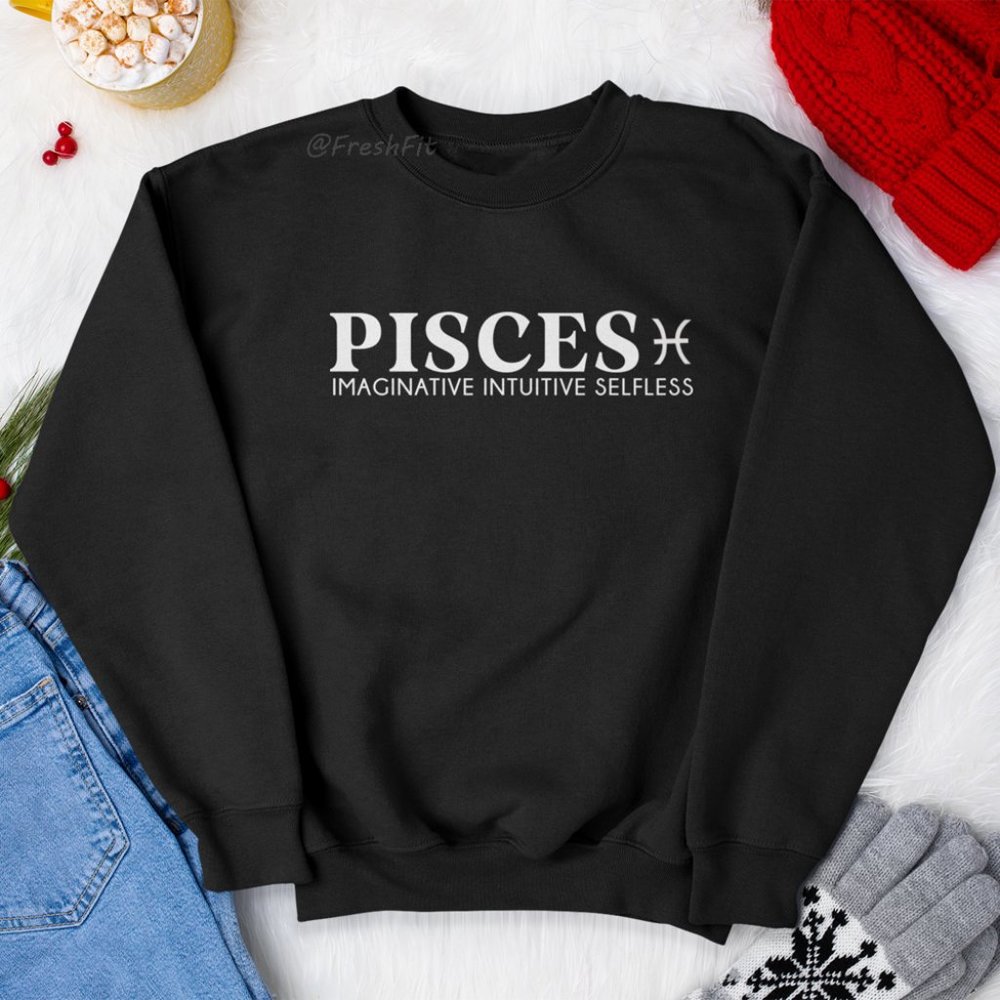 🆕Pisces Zodiac Personality Black Fleece Crew Sweatshirt